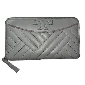 Tory Burch Alexa Zip Continental Wallet Grey Quilted Leather